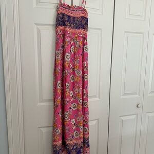Cupshe Pink Floral Maxi Dress with Purple Trim